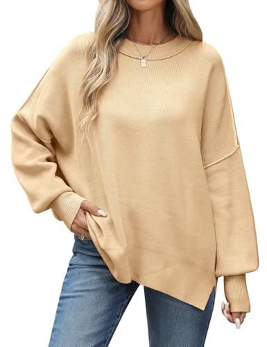 CMTOP Jersey Mujer Invierno Cuello Redondo Suéter de Manga Larga Elegante Suelto Suave Cálido Jersey Oversize Punto Casual Sweater Otoño