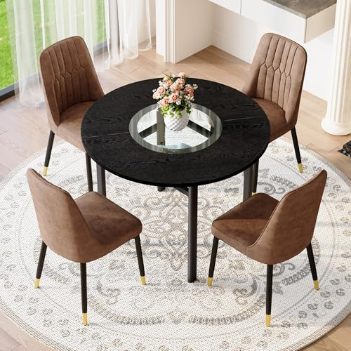 Bladez Moderno tavolo da pranzo rotondo 5 pezzi, tavolo da pranzo rotondo 100 cm, effetto legno con 4 sedie da pranzo in tessuto tecnologico, tavolo da cucina con sedie per sala da pranzo, cucina e