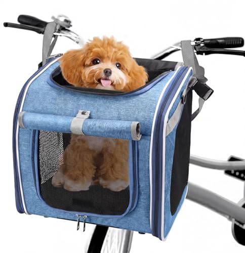 Panier de vélo pour chien - Tissu Oxford extensible et respirant - Avec 4 fenêtres en maille - Pour petits chiens et chats - Bleu
