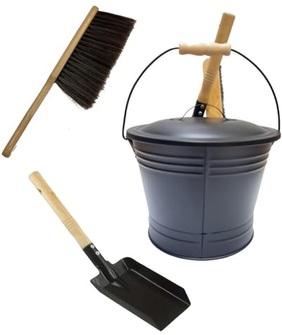 Set di contenitori in acciaio con pala e spazzola, design compatto per una pulizia efficiente dei detriti da falò, secchio per ceneri con pala e impugnatura a spazzola per una manutenzione efficiente