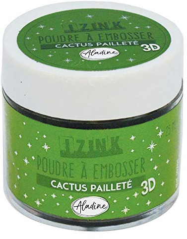 Aladine - Izink Cactus Glitter präglingspulver - prägling med paljetter - 3D-volymeffekt för scrapbooking och kreativ korttillverkning - Glittergrön Relief Scrap - 25 ml burk