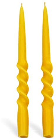 BCandle 100% Pure Beeswax Spiral Twist Taper Candles (Set of 2) Organic - 10 Inches Tall, 5/8 Inch Diameter, Hand Made