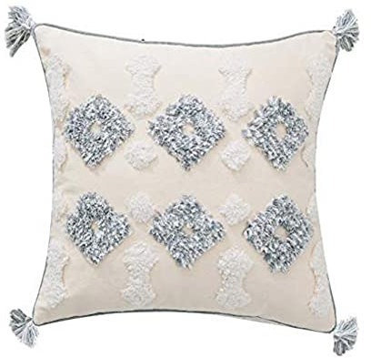 MOCOFO Fundas de Cojines con Flecos Color Crema Blanco y Gris Tejido con Flecos, para sofá Manta Bordada Bohemia Solo 45 x 45 cm