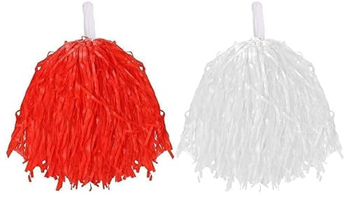 Pompon da cheerleader per travestimenti, accessorio leggero, con manici per bambini e adulti, colore: rosso e bianco