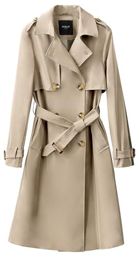 Orolay Damen Übergangsmantel 3/4 Länge Doppelreihiger Trenchcoat Revers Jacke mit Gürtel - Eleganter Mantel Khaki L