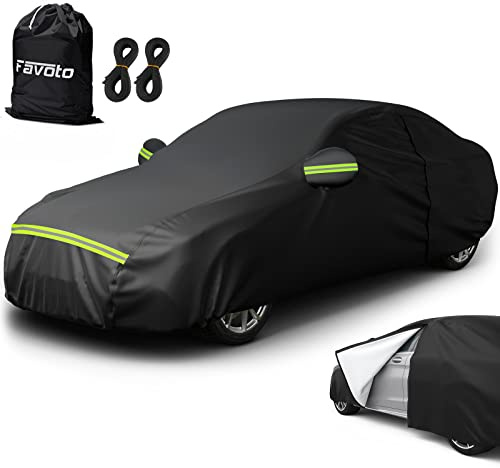 Favoto Cubierta de Coche Impermeable, Funda de Coche Exterior Oxford+Algodón con Cremallera para Sedán Anti-UV Transpirable Resistente al Polvo Lluvia Rasguño Nieve Sol al Aire Libre, 490x190x150cm