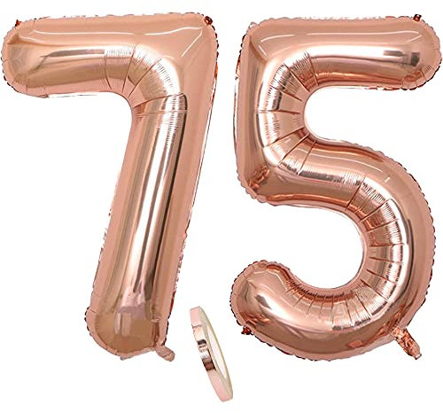 Folienballon Zahl Deko Rose Gold 75 für Frau Frauen, XXL 100cm Riesen Nummer Aufblasbar Helium Ballon Figuren Zahlen Luftballons Geschenk für 75. Jahre Geburtstag Hochzeit Jubiläum Party Dekoration