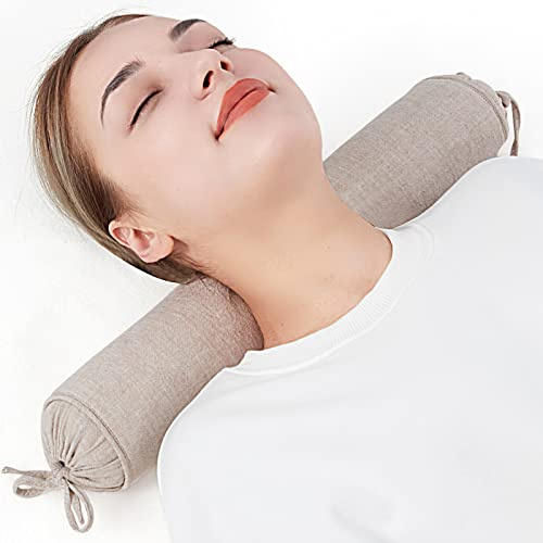Buckwheat Pillow for Sleeping 3 x 16 Organic Cotton Adjustable Firm Cervical Roll Bolster Cylinder Recliner Neck Roll Pillow for Sleeping Pain Relief Round Neck Support Lumbar Bed Legs Back Yoga