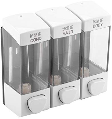 lyrlody Dispenser di Sapone Liquido a Parete, Distributore di Sapone Manuale Triplo in Plastica Durevole Ricaricabile Fissato al Muro Comodo per Cucina, Bagno e Servizi Igienici 3 X 350 Ml