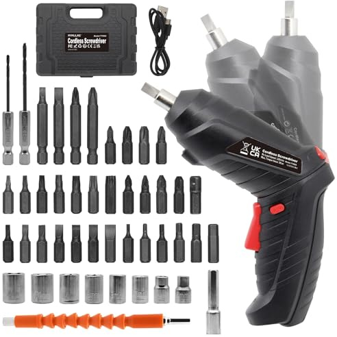Cordless Electric Screwdriver, Charging 2-3hours, 47 pcs Accessories Small Drills for Moving, Disassembling and Reassembling Cabinets and Beds not Suitable for Construction Sites and Concrete Drilling