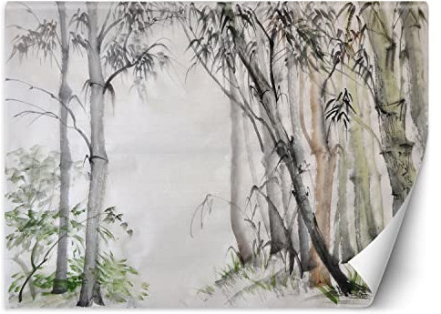 Feeby Fototapet Orientalisk Bambu Akvarell 350x245 cm Grått Högkvalitativ Fleecetapet Dekoration Tapeter För Vardagsrummet För Sovrummet Abstraktion Natur