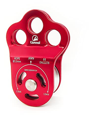 EMMRAGNO 30KN Climbing Single Pulley Climbing Three Hole Hitch Pulley Climbing Bearing Pulley, Hauling Pulley for Rock Climbing, Rappelling, Zipline Sports etc.