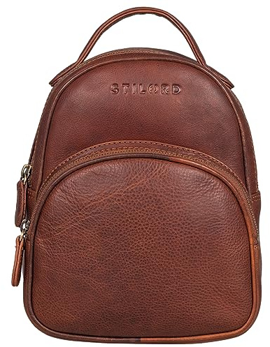 STILORD Seda Petit Sac à Dos Femme Chic Sac à Dos en Cuir Dames Sac à Main à Dos Mini Daypack Sac à Dos de Ville en Cuir Véritable Couleur:Kara - Cognac