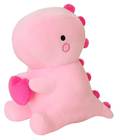 SQEQE Dinosaur Stuffed Animal, Loving Soft Dino Plush Toys with Holding Heart for Valentine Day, Sweet Romantic Anniversary Birthday Gift for Her Girls Boys Girlfriend Pink 30CM