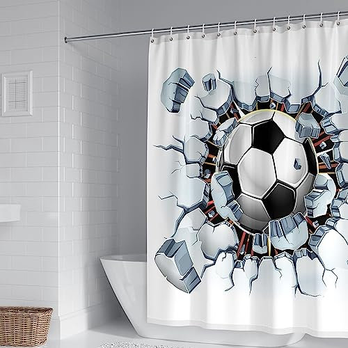 Duschvorhang Anti Schimmel, Duschvorhang Extra Lang Weiß Schwarz Polyester 3D Fußball Schöner Duschvorhang 165X180cm