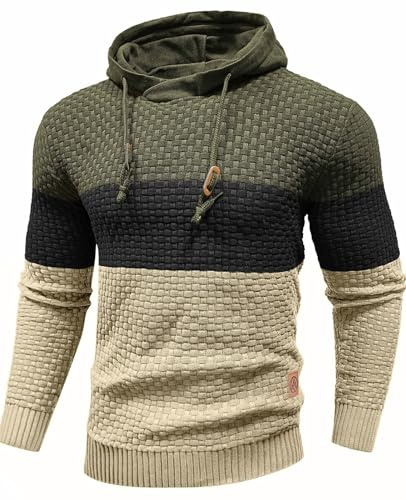 Genfien Sudadera con Capucha para Hombre Jersey con Capucha de Forro Deportiva Cuadros Jacquard de Punto Camisa de Entrenamiento Hoodie Casual Otoño Invierno
