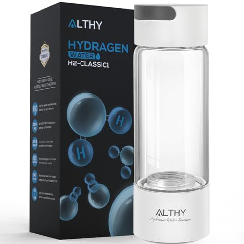 ALTHY Botella de agua Hidrogenada, Generador de agua de Hidrógeno, Ionizador de Tecnología SPE PEM con adaptador de Inhalador, Botella de Vidrio Portátil, Para Deporte,Oficina,Viajes y Bebida Diaria