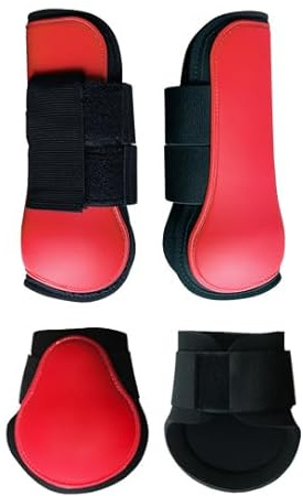 Merauno® Lot de 4 guêtres pour cheval - Pour l'avant derrière coque rigide et fermeture Velcro - Pour homme et femme - En polyuréthane robuste et élastique - Taille S - Rouge