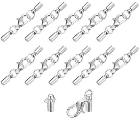 QUARKZMAN 10 uppsättningar 3 mm lädersnöre ändkåpor med karbinhake, kantfästen för tillverkning av läderarmband, silverton