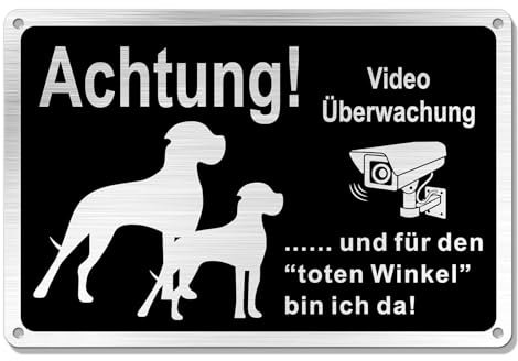 Goodvia Freilaufender Hund Videoüberwacht 30x20cm Metall Aluminium, Hunde Schilder Lustig und für den Toten Winkel Bin Ich Da