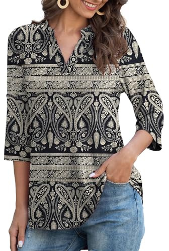 Heersan Maniche a 3/4 Maglietta Donna Cotone Bluse Casual Top Maglia Magliette Scollo V T-Shirt Elegant Camicetta Tunica da Donna
