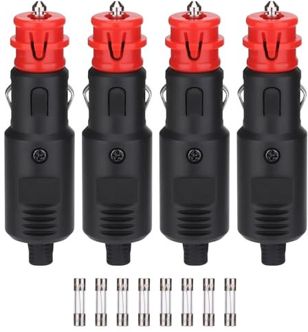 JIZZU 4 Stück Zigarettenanzünder Stecker KFZ Stecker 12V/24V Sicherheits Autostecker Zigarettenanzünderbuchse mit 10A Sicherung für Auto LKW PKW Motorrad
