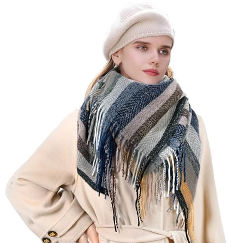 Evolyline Schal Damen Winter Kariert Schals & Tücher Für Damen Oversize Karo Tartan Streifen Plaid Muster Halstuch Schultertuch Schal Quadratischer Deckenschal Mit Fransen Weich Deckenschal Tuch