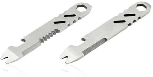2 mini llaveros, minibarra de palanca de bolsillo, multiherramienta portátil gris con abrebotellas, herramienta multiusos ligera EDC, destornillador de llave, clip de palanca de titanio para acampar
