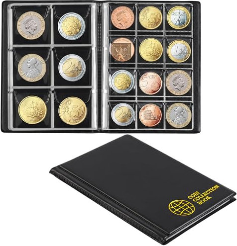 Portaoggetti per libri da collezione di monete per collezionisti, 12 pagine miste, 108 tasche, organizer per album da collezione di monete CS01S1BK