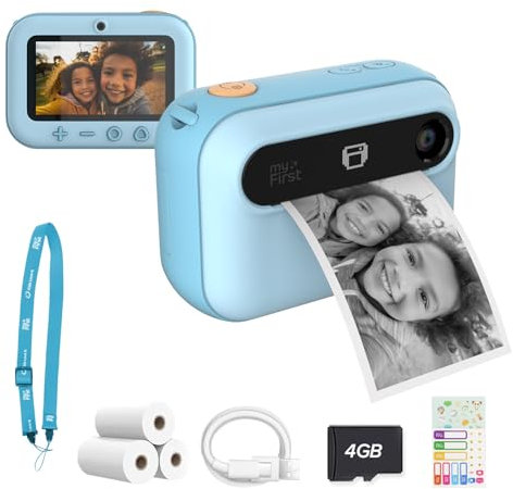 myFirst Camera Insta 20, Fotocamera Digitale a Stampa Istantanea per Bambini con Foto da 16MP, 1080p, Obiettivo Selfie, Stampa Illimitata, Scheda di Memoria fino a 32 GB Non Inclusa, Blu