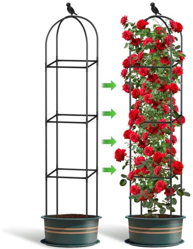 Garden Obelisks for Climbing Plants, 175cm 6ft Obelisks Garden Trellis for Climbing Plants, Waterproof Metal Square Rose Supports Sweet Pea Frame With Large Space, 1 Pack Climbing Plant Support