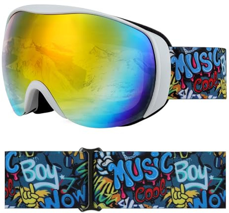 YooxArmor Gafas de Esquí Niños OTG,Anti Niebla 100% Protección UV 400 Máscara Gafas Esquí para Niñas de 6 a 12 Años para Esquí,Snowboard y Otros Deportes de Invierno Compatible con Casco