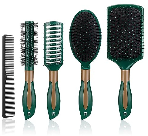 Lot de 5 brosses à cheveux démêlantes antistatiques avec brosse ovale, ronde, aération et palette pour massage du cuir chevelu à la maison pour homme et femme