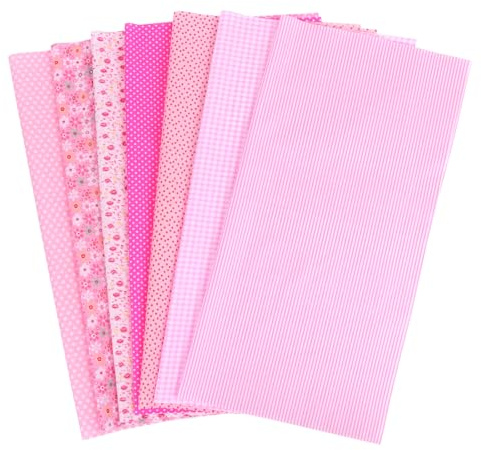 Minicloss 7Pcs Fat Quarters Fabric Bundles 50cm x 50cm Quilting Fabric Squares, Precut Easter & Spring Quilting Cotton Fat Quarters Material for Sewing, Patchwork, DIY Crafts Home Décor(Pink)