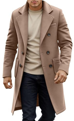 Modeewel Manteau en laine pour homme - Manteau de transition - Trench - Couleur unie - Manteau d'automne - Business - Manteau pour homme - Longue veste d'hiver pour homme - Manteaux pour hommes