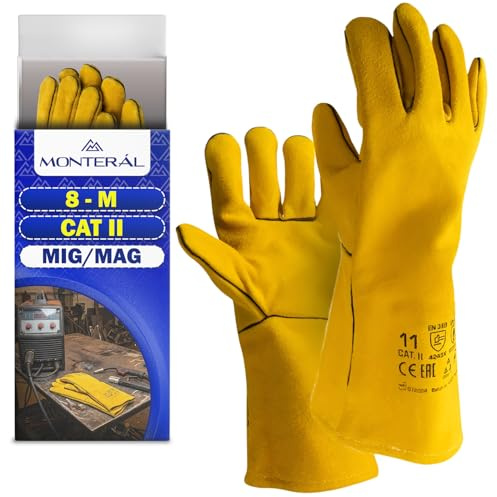 MONTERAL 1 Pares Guantes Soldador Talla 8 M Protección Cat II para Trabajos de Soldadura MIG y MAG - Guantes de Soldador Utiliza en Obras de Construcción Talleres Producción y Trabajos Mecánicos