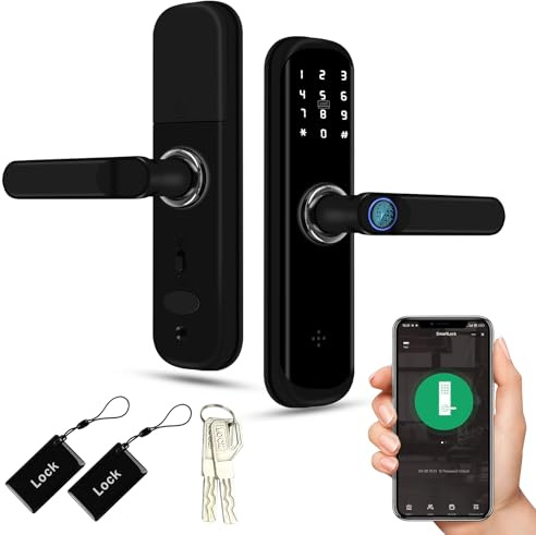 XYBkey TUYA - Serratura intelligente per porta con impronte digitali, con tastiera e controllo app, serratura senza chiave, serratura automatica, password anti-peep, facile installazione per porta