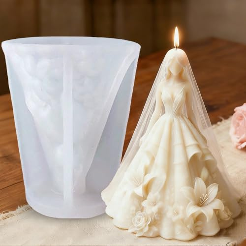 Vestido de novia con flores 3D de silicona, moldes para velas, vestido de boda, molde de silicona, velas, velas, moldeo para boda, decoración de la habitación del hogar
