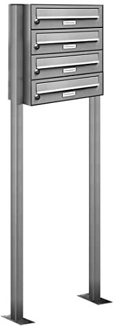 AL Briefkastensysteme 4er Briefkasten als Standbriefkasten, 4 Fach Briefkastenanlage in V2A Edelstahl rostfrei Postkasten modern