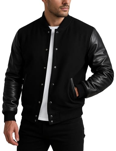 Fashion_First Mens American Varsity Letterman Black Baseball Bomber Jacket Men - High School Wool College Baseball Jackets