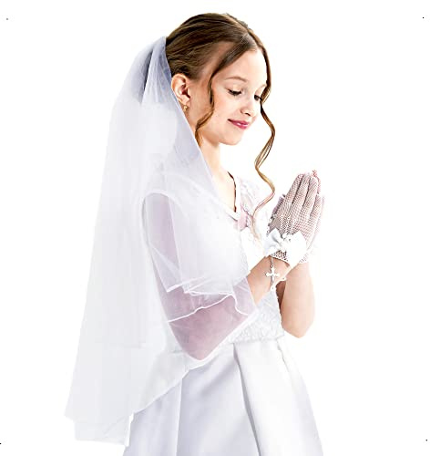 Velos de Primera Comunión para Niñas Sagrada Comunión Blanco Niños Velos Boda Flor Niña Velo para Boda Vaile con Peine, Blanco, Largo