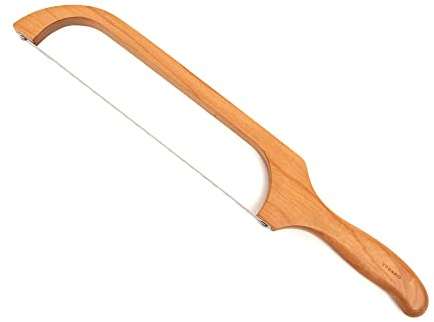 TYOARO Wooden Bread Bow Knife, Cherry (16) - Serrated Sourdough Cutter for Homemade Bagels, Baguettes and More - Right-Handed, Cuts Thin, Even Slices - Premium Stainless Steel