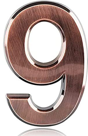 Acehome 3 Inch Front Door Numbers, 3D Self Adhesive House Numbers Plaques Waterproof Mailbox Signage DIY Chrome Polished Address Sign for Home Office Hotel Apartment Room Wall, Copper (9)