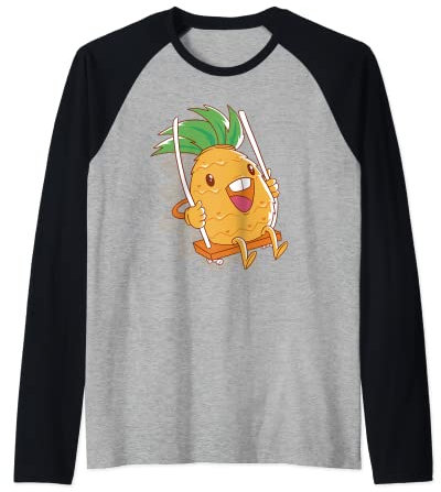 Ananas sur une balançoire Fruit de dessin animé Manche Raglan