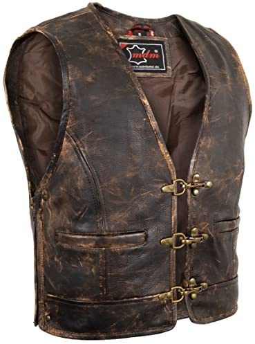 MDM Chaleco de piel auténtica para hombre