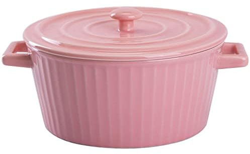 FoOhy Ceramic Casserole Dish with Lid，1.2 Quart Ceramic Casserole Pan for Bakeware Oven (Pink)