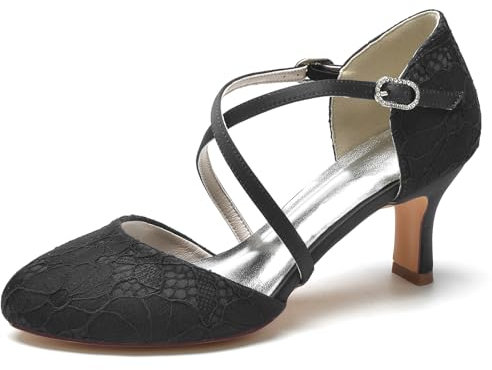 EICOFF Women's Mary Jane Lace Wedding Shoes for Women Closed Toe Bridal Wedding Shoes,Black,4 UK