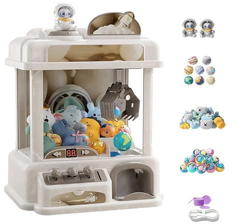 HAZARA Machine Attrape Bonbon ， Candy Grabber avec Musique et Lumières,2 Poupées Panda,25 Peluches,20 Gashapons ， Jouet De Griffe pour Enfant pour Les Cadeaux De Fête d'anniversaire