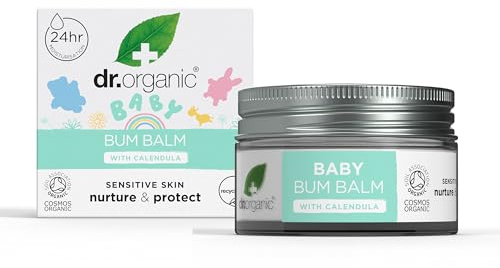 Balsamo per il Sederino del Bambino Dr Organic con Calendula, Crema per Dermatite da Pannolino, Sensibile, Lanolina, Testato Dermatologicamente, Senza Parabeni e SLS, Certificato Biologico, 50ml