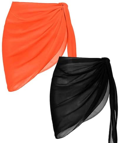 AVAYUU 2 stycken damer strand linda sarong täckande chiffong baddräkt kort bikini täcka upp omlottkjolar leopard blad kokospalm sexig pareos strandhandduk strandklänning handdukar sommar, svart -
